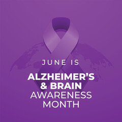 alzheimer's and brain awareness month design template for celebration. alzheimer's and brain awareness month. purple ribbon design. flat ribbon vector. 