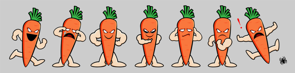 Wall Mural - Vector carrot vegetable character Set contains carrot in various pose and emotion for graphic designer