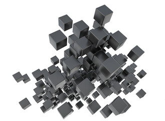 Poster - isolated abstract black cubes floating