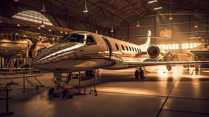 Wall Mural - Luxorious Business Jet in Hangar Generative AI