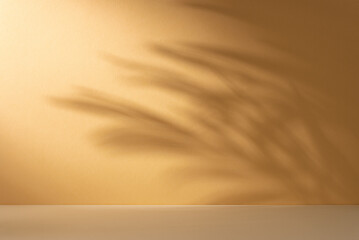 Wall Mural - Yellow background with palm leaves shadows.