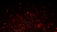 Dynamic Fiery Flying Sparks On Dark Background. Flow Of Burning Red Particle. 3D Rendering.