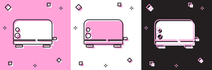 Sticker - Set Toaster icon isolated on pink and white, black background. Vector