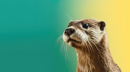 Poster - Head of otter looking lateral with copy space for advertisement. space background for banner text. Generative AI