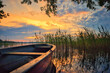 Boot - Sonnenuntergang - See - Wasser - Sunset - Sunrise - Colorful - Clouds - Sky  - Sundown - Sun -  Reed - Wünsdorf - Zossen - Brandenburg - Deutschland - High quality photo