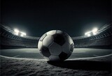 Fototapeta Sport - Sport stadium with soccer ball at night as wide backdrop. Digital 3D illustration for background advertisement