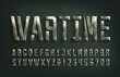 Wartime alphabet font. Scratched metal letters and numbers. Stock vector typeface for your design.