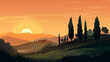 © Анастасия Каргаполов - Vector illustration of Italian countryside background. Generative AI image