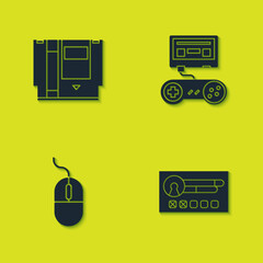 Poster - Set Cartridge, Create account screen, Computer mouse and Game console with joystick icon. Vector