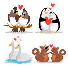 Set Of Couple Animal With Love Vector