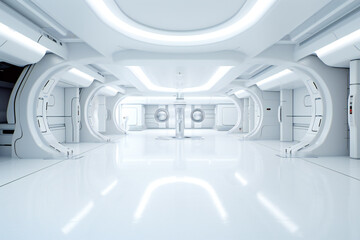 Wall Mural - smooth clean white futuristic interior, science fiction lab or space ship. created with generative a