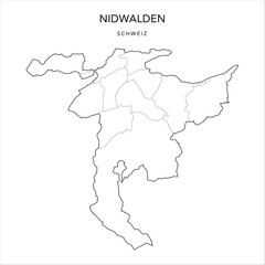 Wall Mural - Vector Map of the Canton of Nidwald (Nidwalden) with the Administrative Borders of Municipalities (Gemeinde) as of 2023 - Switzerland (Schweitz)