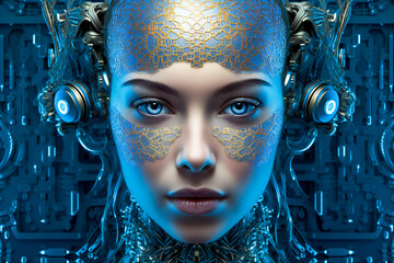 Advanced technology augmented human. Futuristic artificial intelligence concept illustration. Created with Generative AI technology.