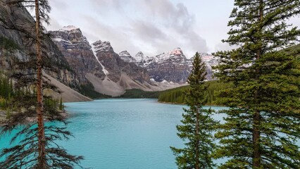 Wall Mural - Beautiful scenery of Moraine Lake with Rocky Mountains and turquoise water in the morning at banff national park