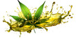 © Shahjahangdb - Medical cannabis liquid oil splash with hemp leaf generative ai