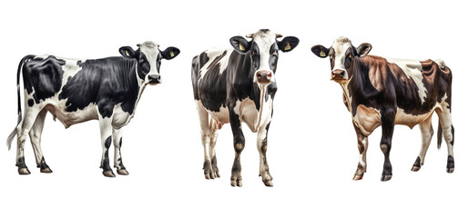 Wall Mural - Black and white cow isolated transparent background