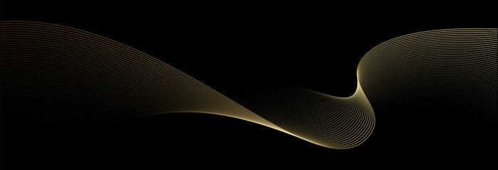 Poster - Abstract vector wavy lines flowing smooth curve gold gradient color on black background in concept of luxury, technology, science, music, modern.