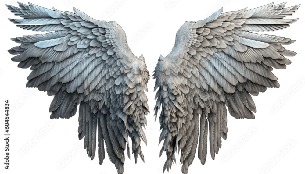 Pair of white wings with feathers isolated on transparent background ...