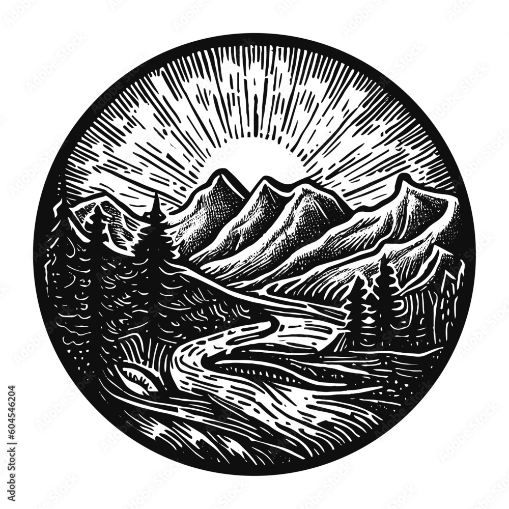 nature landscape in a circle vector illustration Stock Vector | Adobe Stock