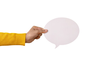talk bubble speech icon in hand isolated on transparent background