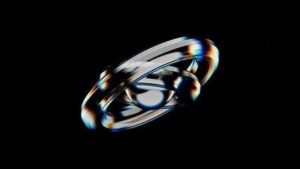 Animation of glass 3D figures with the effect of light dispersion. Minimalistic abstract 3d animation. Modern rendering of glass torus figures