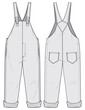 Dungarees Jumpsuit Front and Back View. Fashion Illustration, Vector, CAD, Technical Drawing, Flat Drawing, Template, Mockup.