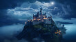 A Fantasy style castle at night with beautiful moon lights. Generative Ai.