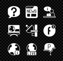 Sticker - Set Speech bubble chat, News, Television report, World news, Live, War journalist, Breaking and Radar icon. Vector