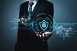 © Vittaya_25 - Cybersecurity. business man in suit with virtual cyber security graphic icon diagram, internet security, privacy information, digital marketing, business finance, internet network technology concept