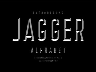chisel style alphabet design with uppercase, number and symbols