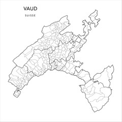 Wall Mural - Vector Map of the Canton of Vaud with the Administrative Borders of Districts, Municipalities (Communes) and the Quarters (Quartiers) of Lausanne as of 2023 - Switzerland (Suisse)