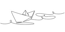 Paper Boat Line Art Style Vector Illustration