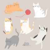 Fototapeta Koty - Hand drawn illustration collection of cute cats in various poses.