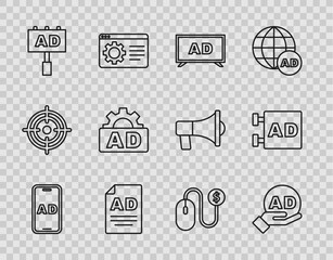 Set line Advertising, and icon. Vector
