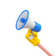 © Volodymyr - Cartoon character hand with blue megaphone isolated. Close up breaking news metaphor, disclosure of information concept. 3d rendering.