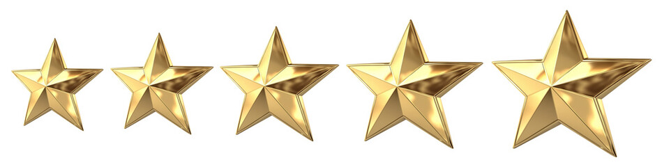 Wall Mural - five golden stars for product rating reviews for websites and mobile applications, cut out. based on