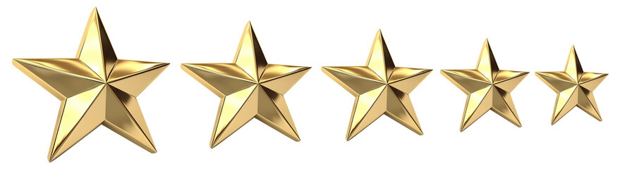 Wall Mural - five golden stars for product rating reviews for websites and mobile applications, cut out. based on