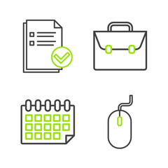 Poster - Set line Computer mouse, Calendar, Briefcase and Document and check mark icon. Vector