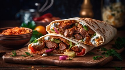 Wall Mural - The Doner kebab (shawarma) with meat and sauce. Generative AI