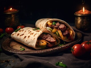Wall Mural - The Doner kebab (shawarma) with meat and sauce. Generative AI