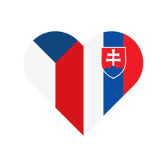 Wall Mural - unity concept. heart shape icon of czech republic and slovakia flags. vector illustration isolated on white background