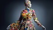 World Environment Day. Surreal depiction of a human figure composed of recycled fabric and textiles. Emphasis on environmental protection and recycling. Generative ai