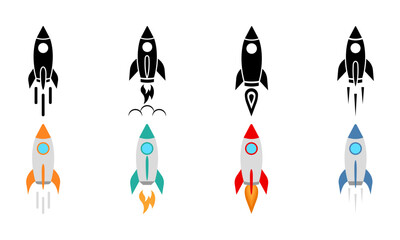 Wall Mural - set of rocket vector icons. launch spaceship or spacecraft. rocket fast flying for space. new busine