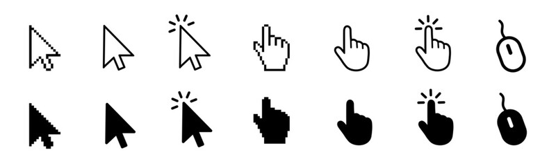 Aufkleber - Set of flat cursor icons in hand, arrow and mouse forms. Mouse click cursor set. Arrow and hand pointer, loading, progress – stock vector