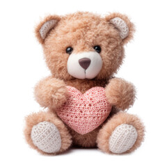 Wall Mural - teddy bear holding heart isolated on transparent background - generative ai