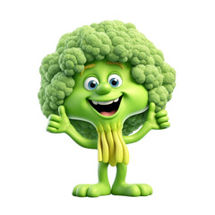 Wall Mural - broccoli thumbs up 3d cartoon style isolated on transparent background - generative ai