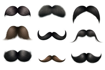 Wall Mural - mustache set illustration style isolated on transparent background - generative ai