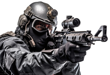 Wall Mural - soldier aiming down sights isolated on transparent background - generative ai
