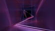 3D Rendering of empty wall room with glowing neon light path. purple color tone. For modern product, business technology, car, automobile background 
