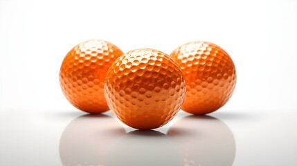 Bright orange golf balls isolated on a white background, copy space